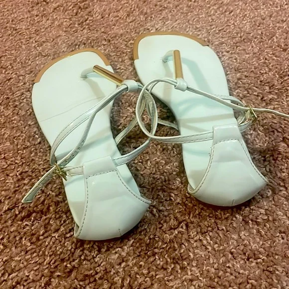 Forever 21 Light Sky Blue Turquoise Sandals with Gold-Color Accents - Picture 2 of 5